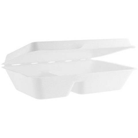 9 x 6in two compartment bagasse clamshell